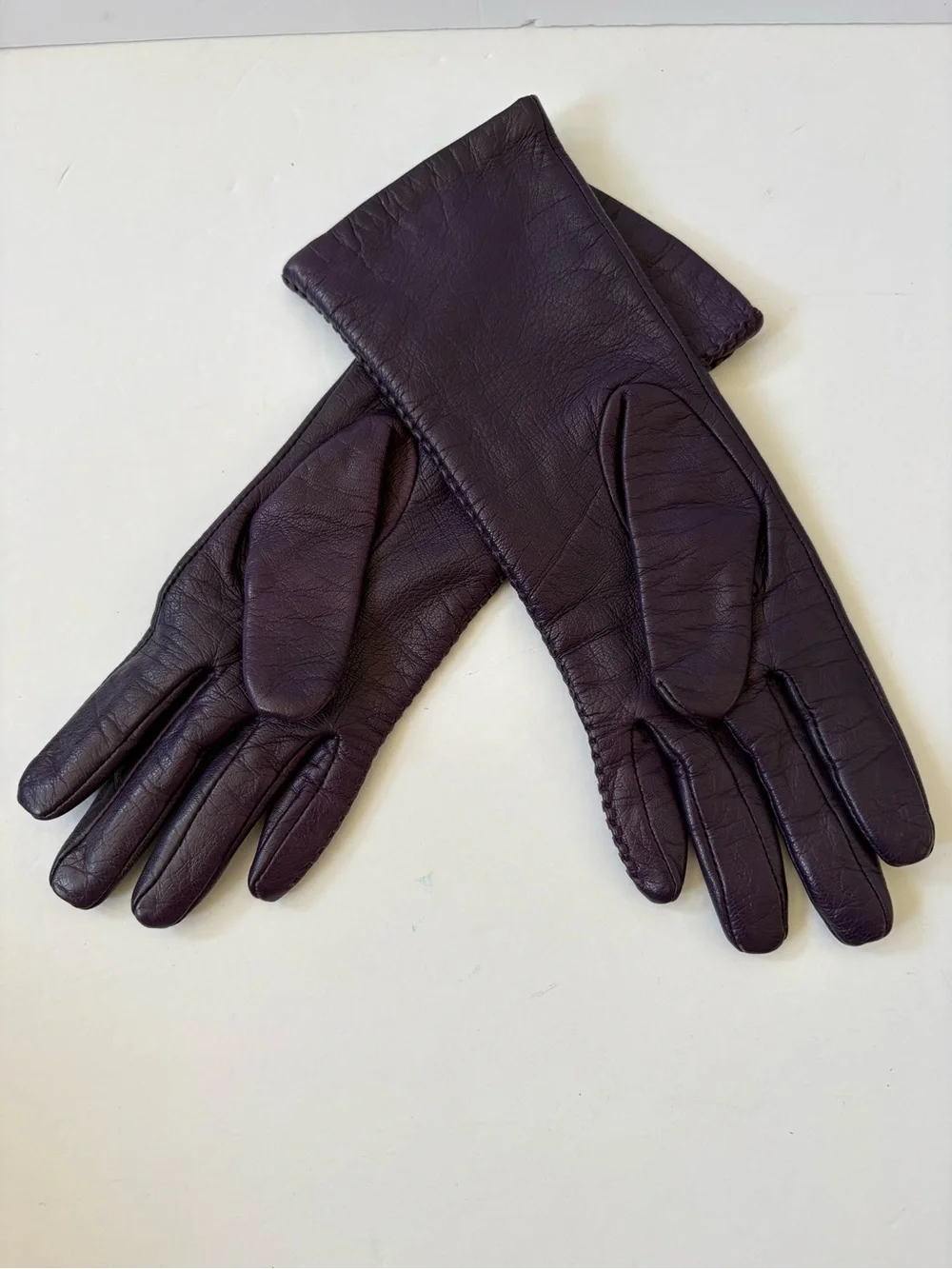LAUREN Ralph Lauren Purple Lined Leather Women's Gloves S Preppy Career Academia